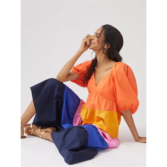 Anthropologie Farm Rio Tiered Colorblock Maxi Dress NWT New XXS - Picture 2 of 14